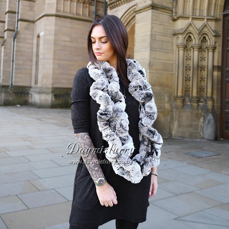 Black Frost Rex Rabbit Fur Jamie Shawl HD-TIP928 Black Frost Rex Rabbit Fur Jamie Shawl HD-TIP928