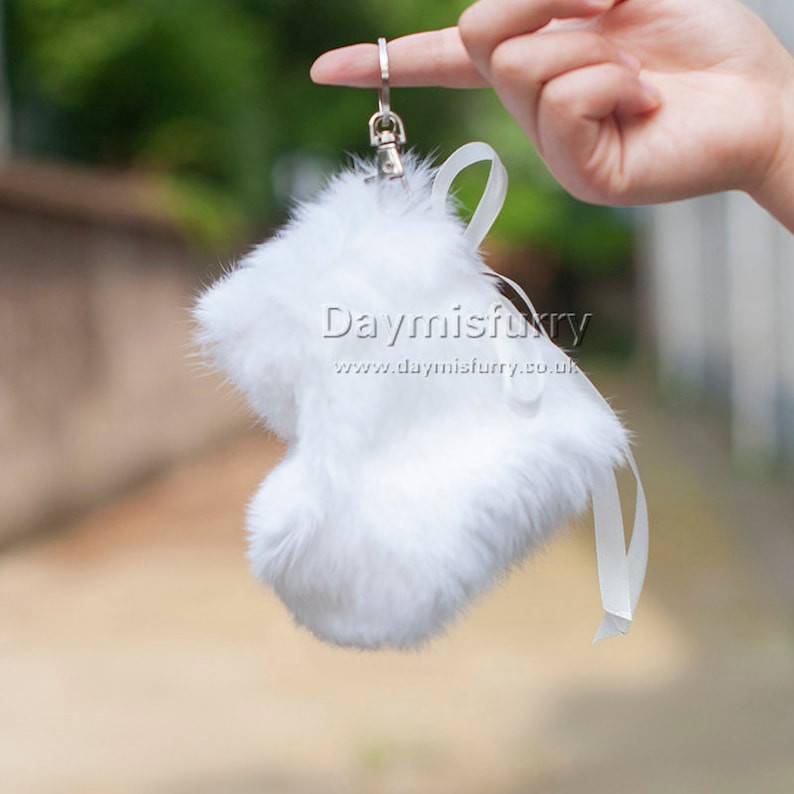 Real Fur KeyRing Rabbit Fur CHRISTMAS Stocking Pendant White Real Fur Bag Charm