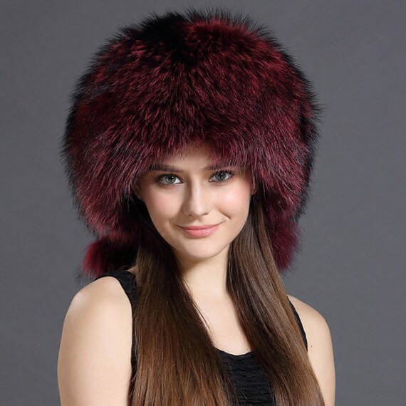 Winter Hat Racccoon Fur Pill Box Hat With Two Tails Real Fur Hat