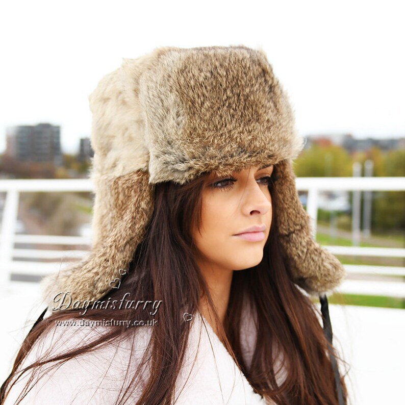 Brown Rabbit Fur Russian Ushanka Hat - Etsy UK