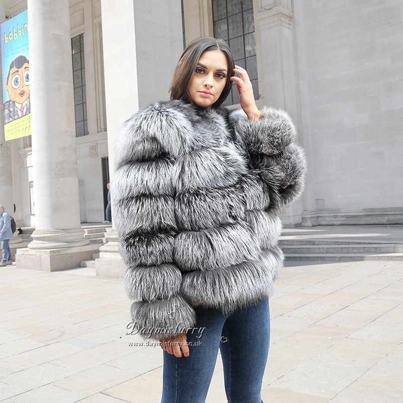 Silver Fox Fur Jacket Fur Coat Real Fur Jacket Women Coat 