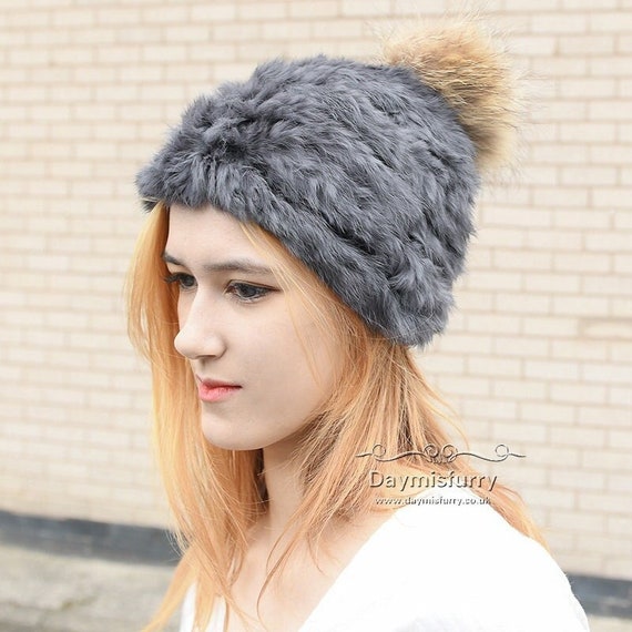 raccoon fur pom pom hat