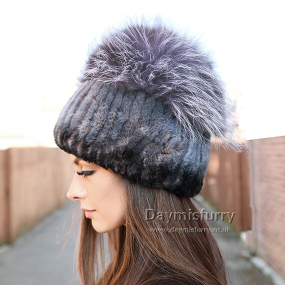 Rex Rabbit Fur Winter Hat With Fox Fur 