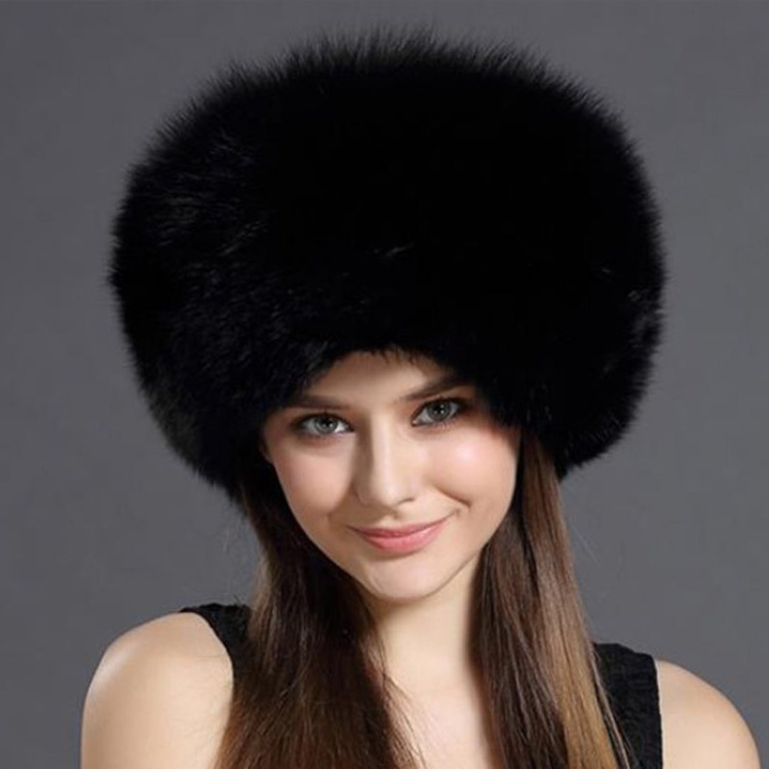 Black Fox Fur Roller Hat With Leather Top - Etsy UK
