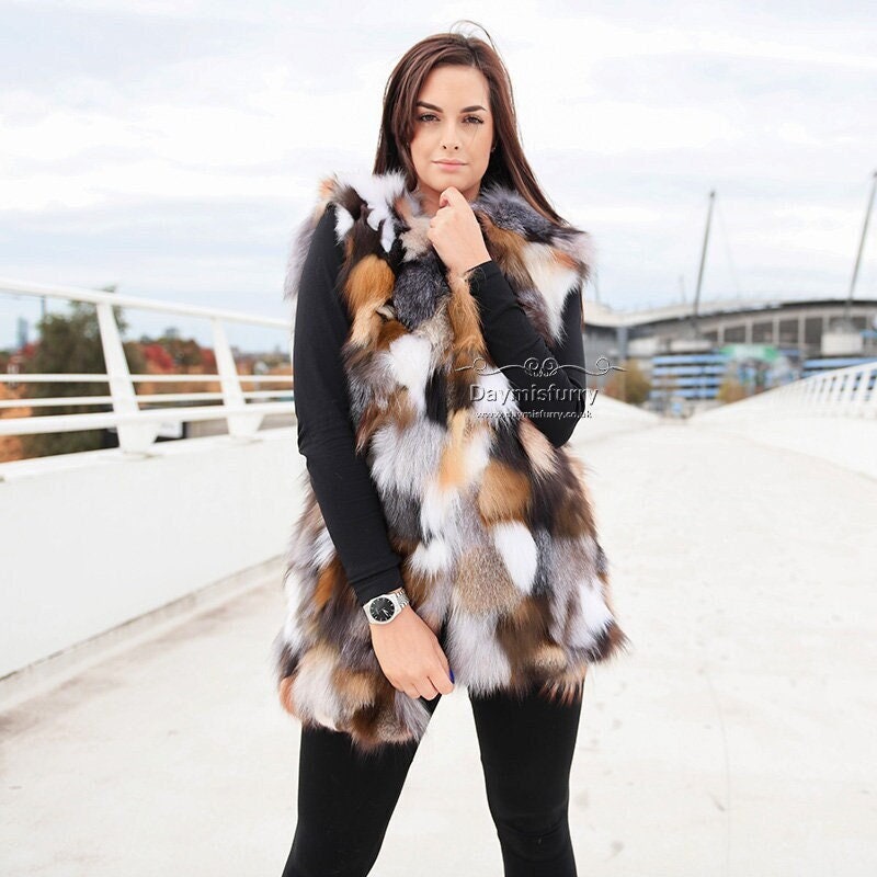 Pieced Multicolor Fox Fur Vest