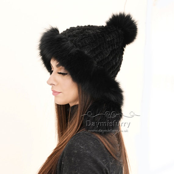Joyci Solid Color Natural Rabbit Fur Hats Fur Pom Pom Beanie Warm Caps Joyci Solid Color Natural Rabbit Fur Hats Fur Pom Pom Beanie Warm Caps