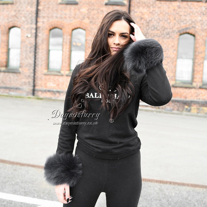 Finn Fox Fur Slap on Cuffs Bracelet Charcoal Grey