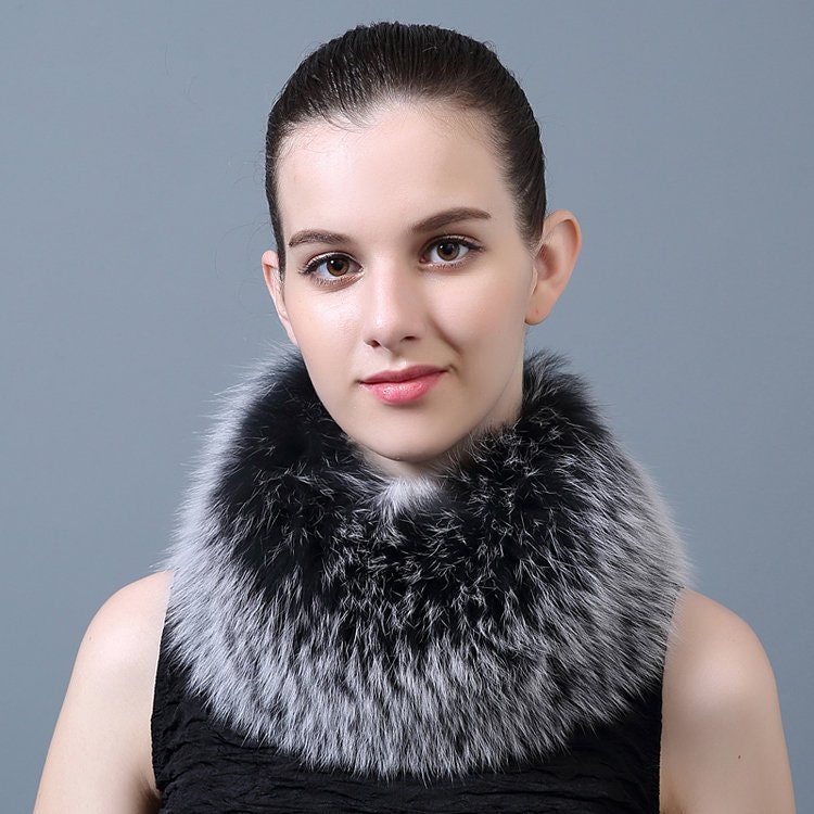 Fox Fur Headband / Neck Warmer in Black Frost - Etsy