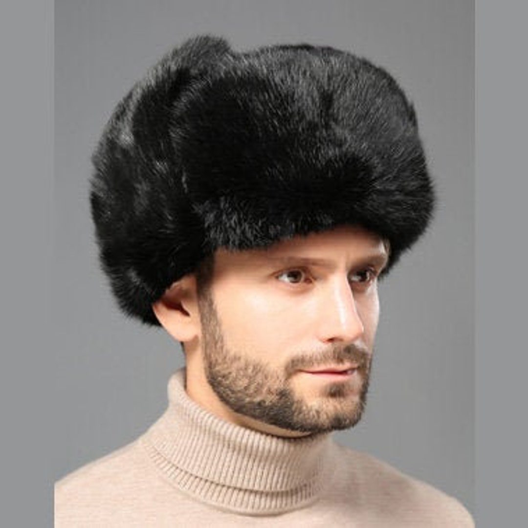 Black Rabbit Fur Russian Hat Winter Hat Men's Hat Etsy UK