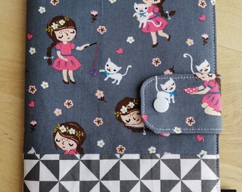 Stitched U-stitch sleeve book case booklet "girls & kittens"