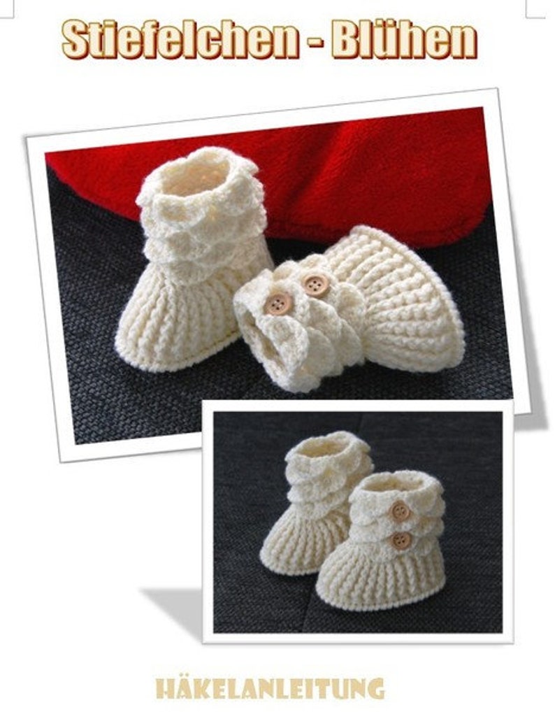 eBook crochet instructions for baby shoes, little boots, flowers image 1