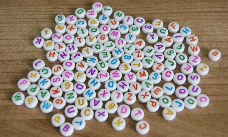 200x Letter beads white/colorful 7 x 4 mm image 1