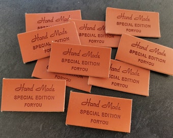 10x Labels "Hand Made" in faux leather 50 x 25 mm