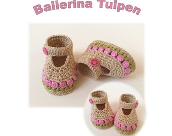 eBook crochet pattern baby shoes ballerina tulips
