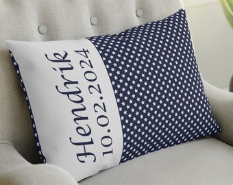 Name pillow in dark blue and white for boys - gifts for baptisms and births - pillows with names - cuddly pillows