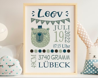 Gift birth boy - birth picture / birth data poster / birth announcement / personalized - digital file