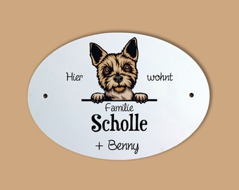 Türschild Familie mit Hund Yorkshire Terrier personalisiert