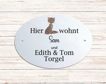 Türschild Familie personalisiert mit Namen Katze - Geschenk für Katzenbesitzer