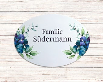 Türschild Familie personalisiert mit Blumen - Namensschild Haustür