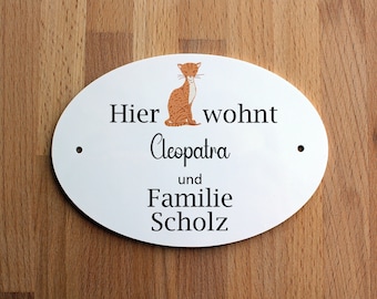 Türschild Familie personalisiert mit Namen Katze