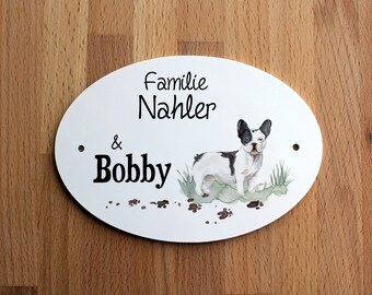 Door sign dog french bulldog black and white personalized