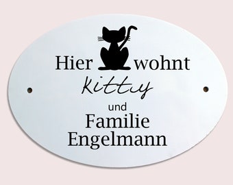 Türschild Familie personalisiert mit Namen Katze
