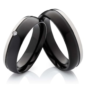 schwarze Eheringe Paarringe Set aus Titan mit schwarzer Beschichtung black wedding couple ring titanium bagues marriage titane anillo pareja Bild 1