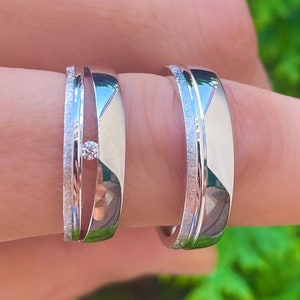 Silberringe Eheringe Silber Diamant außergewöhnliche Verlobungsringe mit Wunschgravur Bild 2