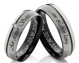 Anillos de pareja engastados en titanio, anillos de boda personalizados con diamante y grabado deseado