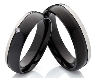 schwarze Eheringe Paarringe Set aus Titan mit schwarzer Beschichtung black wedding couple ring titanium bagues marriage titane anillo pareja