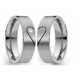 Engagement rings heart stainless steel partner rings half heart with desired engraving