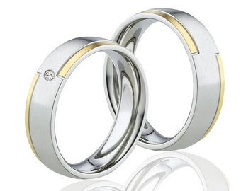 Partnerringe Eheringe Bicolor aus Edelstahl mit Diamant