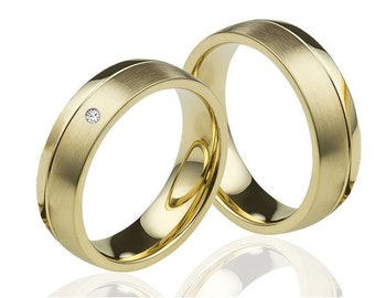 Wedding rings gold classic elegant yellow gold plated with diamond and certificate of authenticity