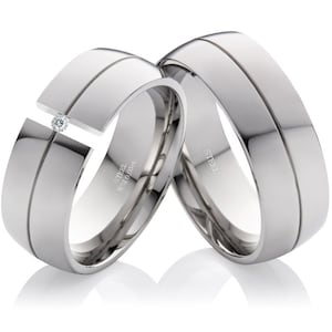 Wide partner rings wedding rings made of stainless steel with diamond