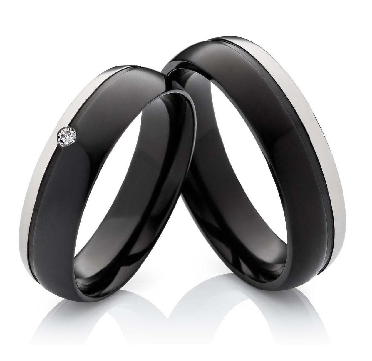 Zwarte trouwringen paar ringen set zwarte coating - Etsy België