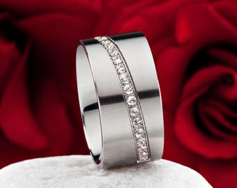 Bague de fiançailles large pour femme, en acier inoxydable, cadeau d'anniversaire.