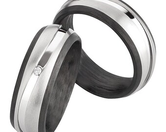 WEDDING RINGS TITANIUM Carbon Black with diamond