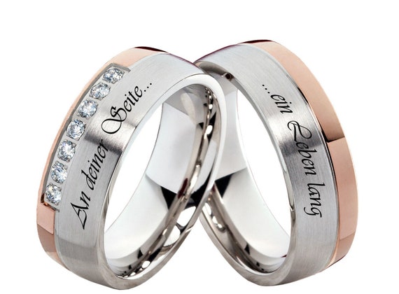 2 bodas anillos de amistad de acero inoxidable bicolor /& grabado gratis compromiso