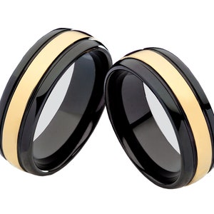 Partnerringe Bicolor Schwarz Gold Eheringe Trauringe mit Wunschgravur Bild 1