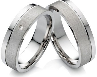 Anillos de boda estrechos hechos de titanio personalizables con diamante y certificado de autenticidad