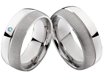 Wide Stainless Steel Partner Rings Topaz Bluetopaz Rings Wedding Rings Stainless Steel Rings Wedding Rings Wedding Rings Engagement Rings Customizable Gift