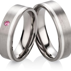 Titanium Rings with Pink Stone Engagement Rings Set