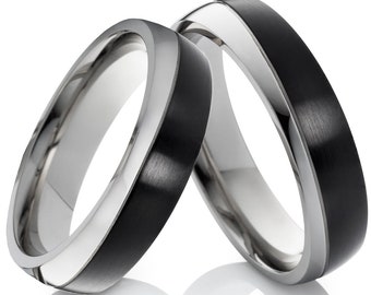 Partnerringe Set Edelstahl schwarz bicolor Ringe