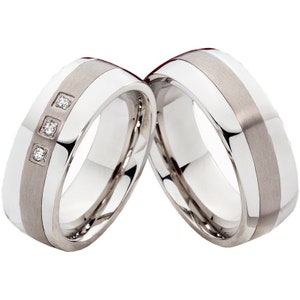 Extraordinarios anillos de boda anillos de pareja de acero inoxidable y titanio con el grabado deseado imagen 1