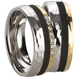 Extraordinary Wedding Rings Wedding Rings Set Unusual Pair Rings Steel Carbon Gold image 2