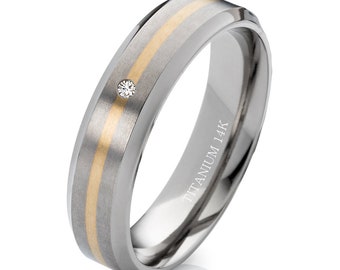 Verlobungsring mit Diamant gold Titan Ring Bicolor Vintage außergewöhlicher Diamantring mit Gravur