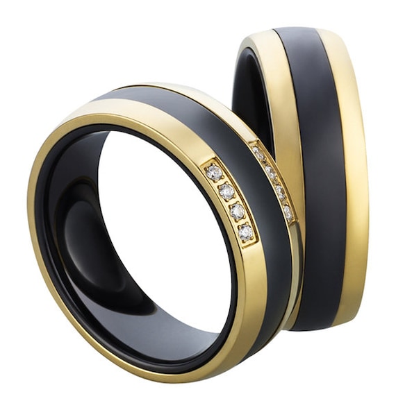 Anillos de boda Bicolor Oro Negro Cer mica Anillos de acero