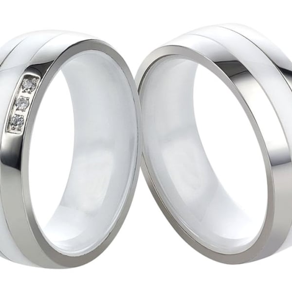 Wedding rings partner rings white ceramic