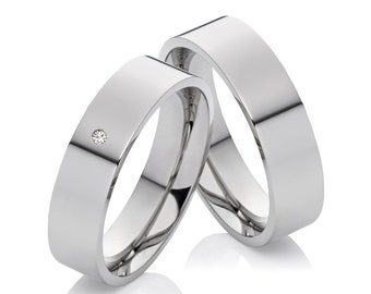 Partnerringe klassisch elegante Eheringe Set mit Diamant personalisierbar