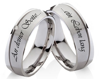 Wedding ring set pair of engagement rings stainless steel personalized